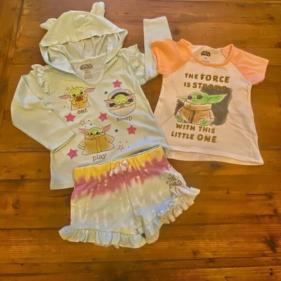 Star Wars The Child Bundle 3 Piece Long Sleeve Hoodie w shorts 4T Short Sleeve T - Picture 2 of 16